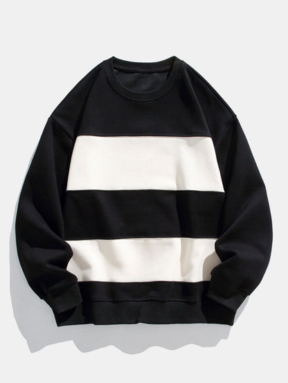 Herren Farbblock Sweatshirt – Entspannte Passform mit Streifen - Schwarz