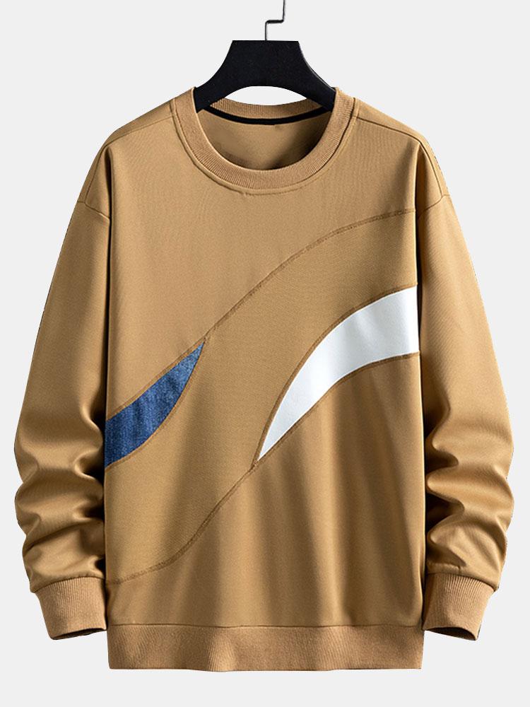 Herren Farbblock Sweatshirt mit geschwungenen Kontrastpaneelen – Relax - Khaki