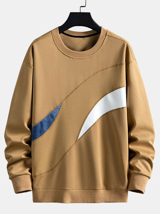 Herren Farbblock Sweatshirt mit geschwungenen Kontrastpaneelen – Relax - Khaki