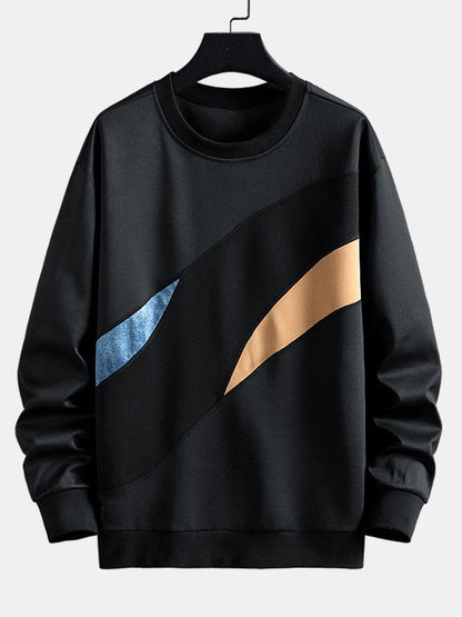 Herren Farbblock Sweatshirt mit geschwungenen Kontrastpaneelen – Relax - Schwarz
