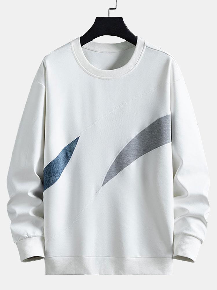 Herren Farbblock Sweatshirt mit geschwungenen Kontrastpaneelen – Relax - Weiß