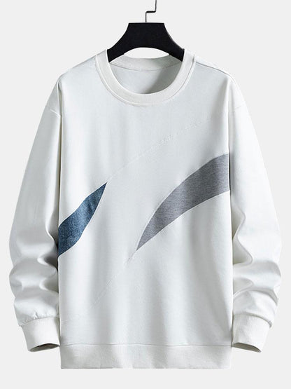 Herren Farbblock Sweatshirt mit geschwungenen Kontrastpaneelen – Relax - Weiß