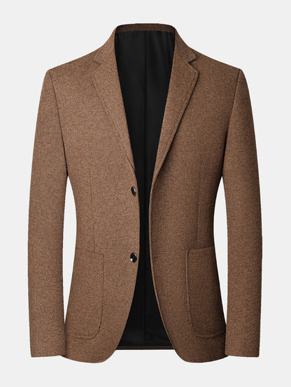 Herren Fein-Karo Wolloptik Blazer in braun, Regular Fit Sakko