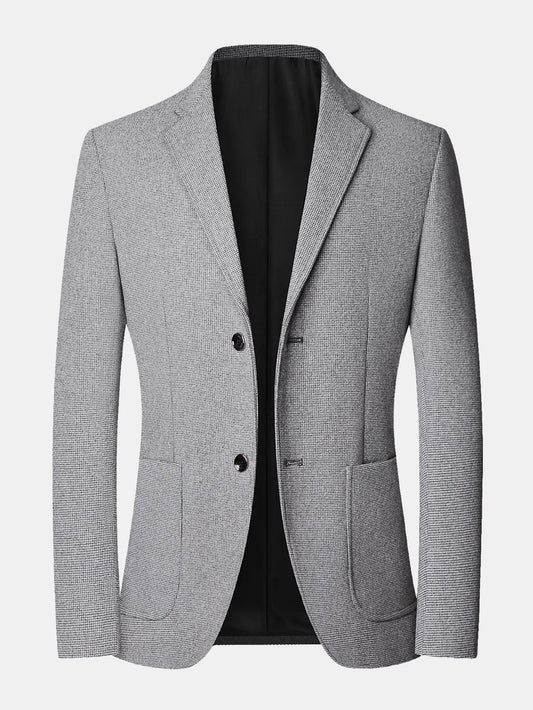 Herren Fein-Karo Wolloptik Blazer in grau, Regular Fit Sakko