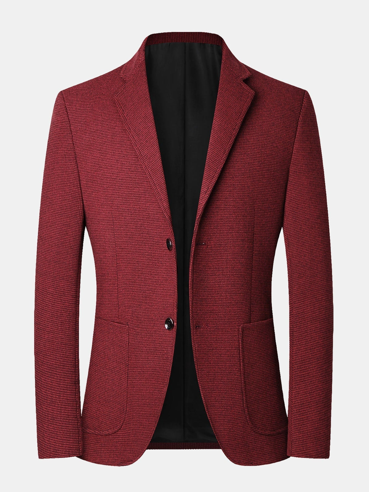 Herren Fein-Karo Wolloptik Blazer in weinrot, Regular Fit Sakko