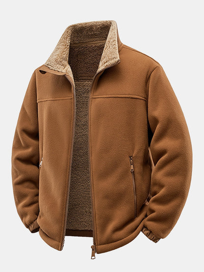 Herren Fleece-Jacke mit Teddyfutter und Stehkragen – Entspannte Passfo - Braun