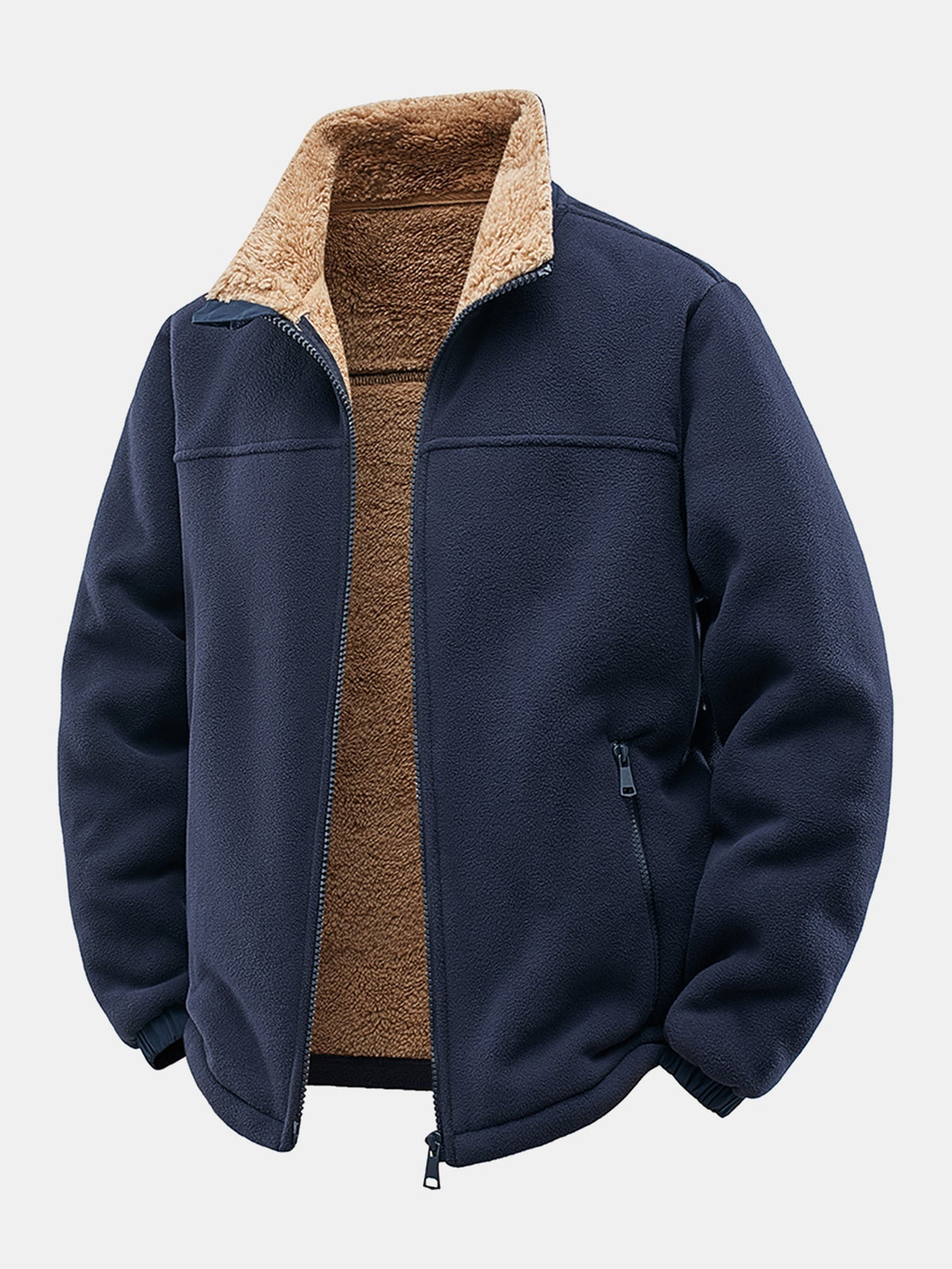 Herren Fleece-Jacke mit Teddyfutter und Stehkragen – Entspannte Passfo - Marineblau