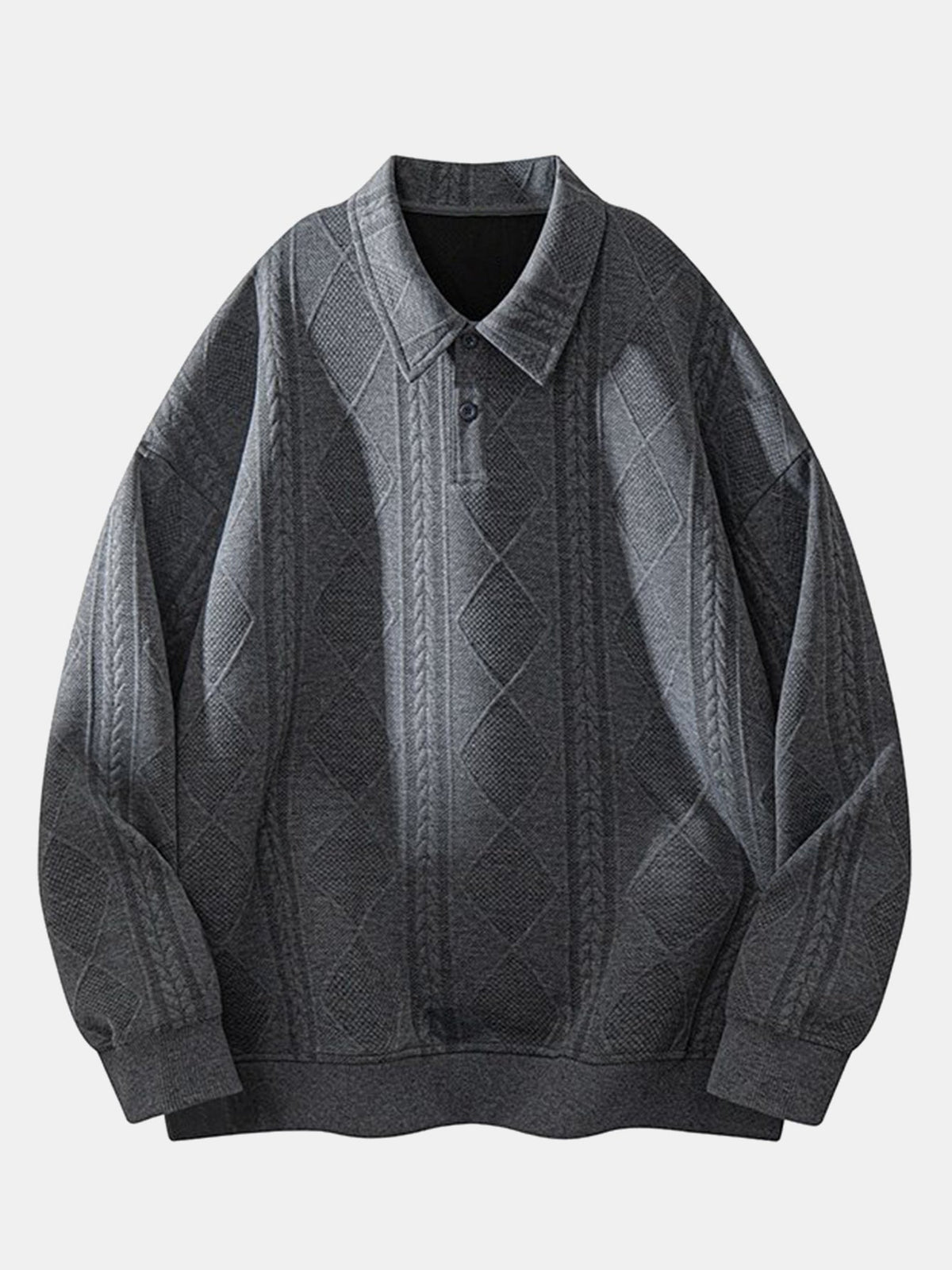 Herren Geometrisches Jacquard Polokragen Sweatshirt in dunkelgrau, Strukturierter D