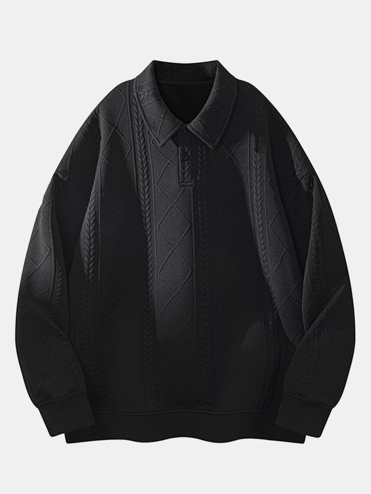 Herren Geometrisches Jacquard Polokragen Sweatshirt in schwarz, Strukturierter D