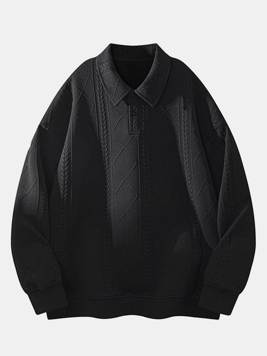 Herren Geometrisches Jacquard Polokragen Sweatshirt in schwarz, Strukturierter D