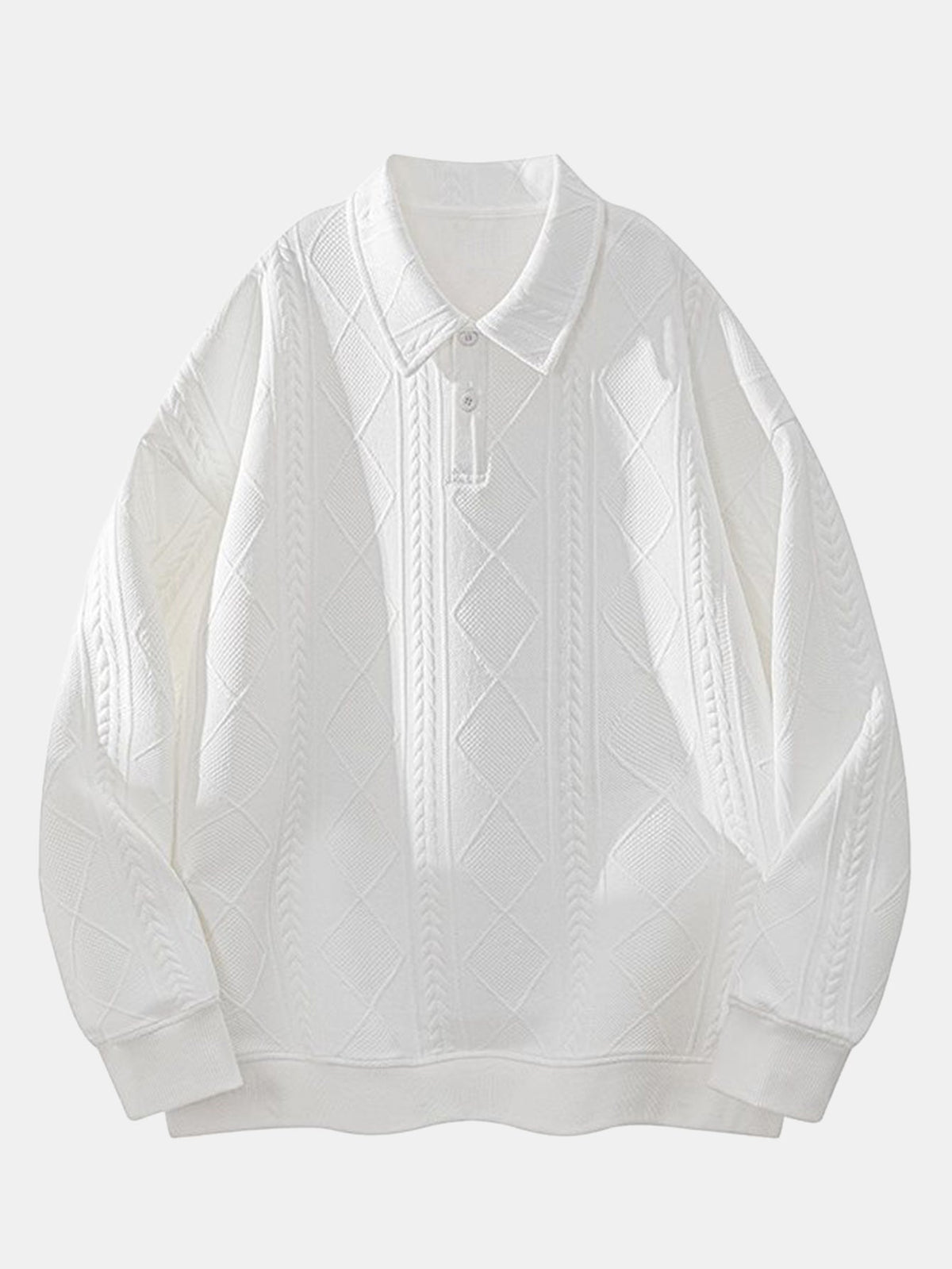 Herren Geometrisches Jacquard Polokragen Sweatshirt in weiß, Strukturierter D