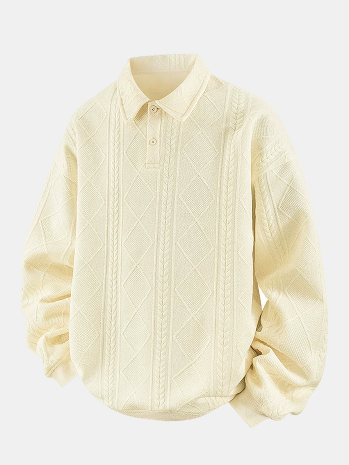 Herren Geometrisches Jacquard Polokragen Sweatshirt in creme, Strukturierter P