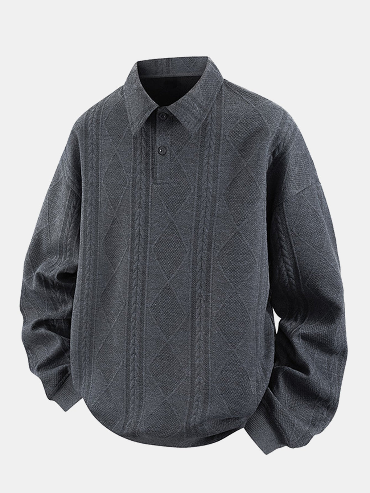Herren Geometrisches Jacquard Polokragen Sweatshirt in grau, Strukturierter P