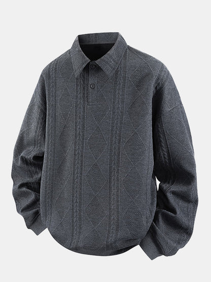 Herren Geometrisches Jacquard Polokragen Sweatshirt in grau, Strukturierter P