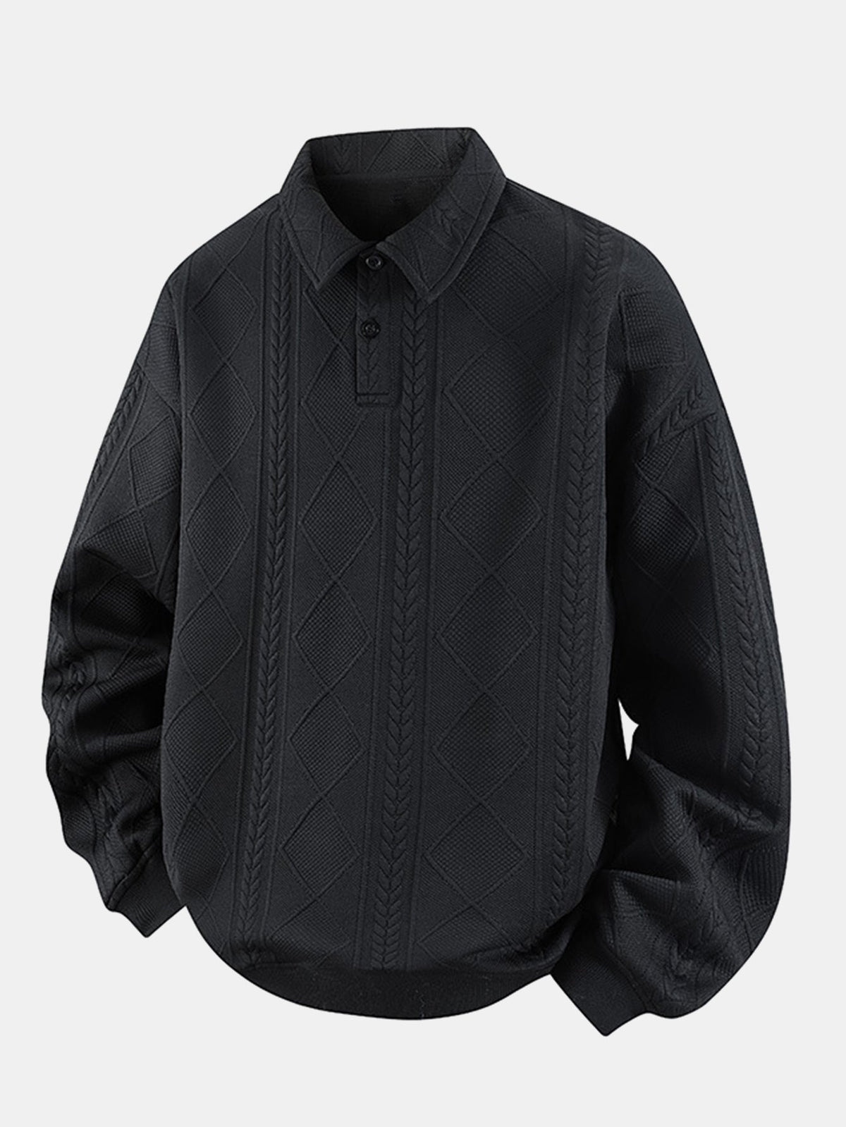 Herren Geometrisches Jacquard Polokragen Sweatshirt in schwarz, Strukturierter P