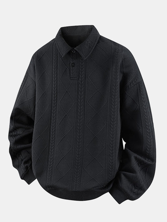 Herren Geometrisches Jacquard Polokragen Sweatshirt in schwarz, Strukturierter P