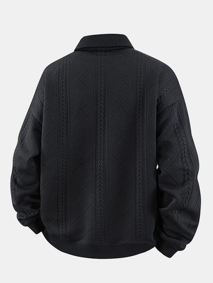 Herren Geometrisches Jacquard Polokragen Sweatshirt - Strukturierter P
