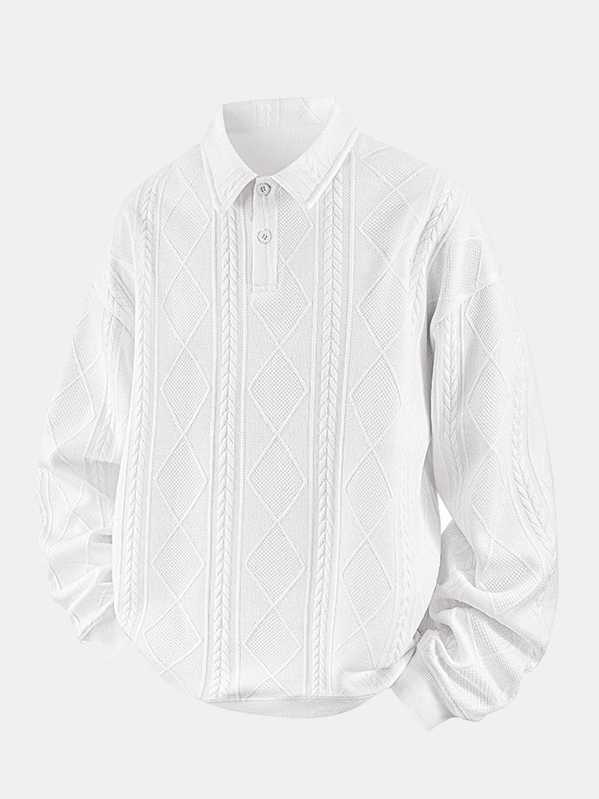 Herren Geometrisches Jacquard Polokragen Sweatshirt in weiß, Strukturierter P