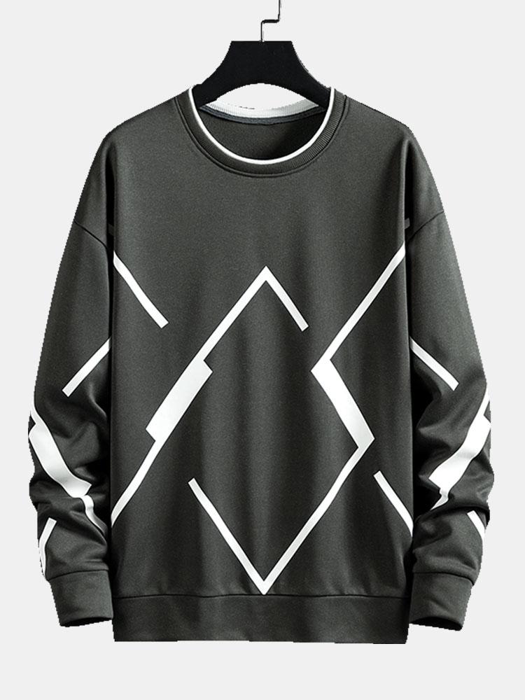 Herren Geometrisches Muster Sweatshirt – Relaxed Fit Rundhals - Dunkelgrau