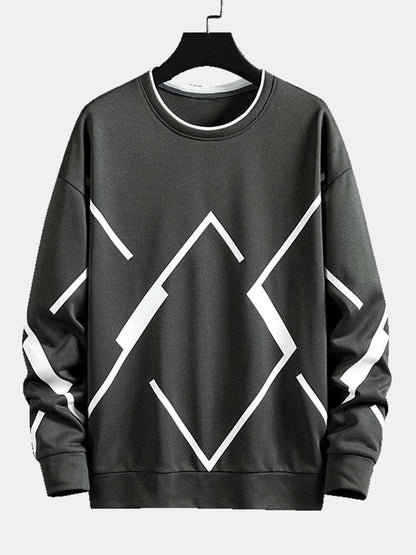 Herren Geometrisches Muster Sweatshirt – Relaxed Fit Rundhals - Dunkelgrau