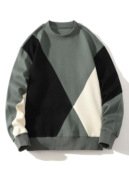 Herren Geometrisches Patchwork Sweatshirt – Relaxed Fit Pullover - Grün