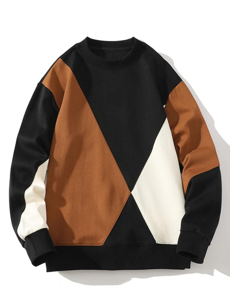Herren Geometrisches Patchwork Sweatshirt – Relaxed Fit Pullover - Schwarz