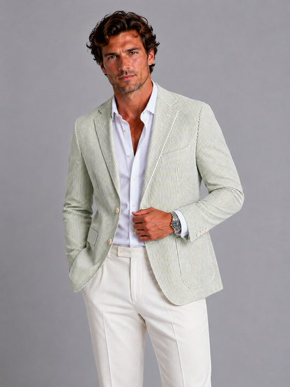 Herren Gestreifter Sommerblazer – Leichte Tailored Suit Jacke - Grün