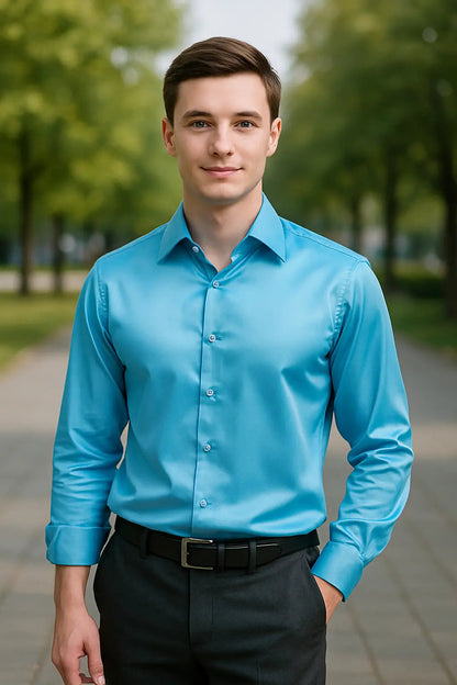 Herren Hemd Slim Fit Lange Mouwen in blau, Eleganter Glanz