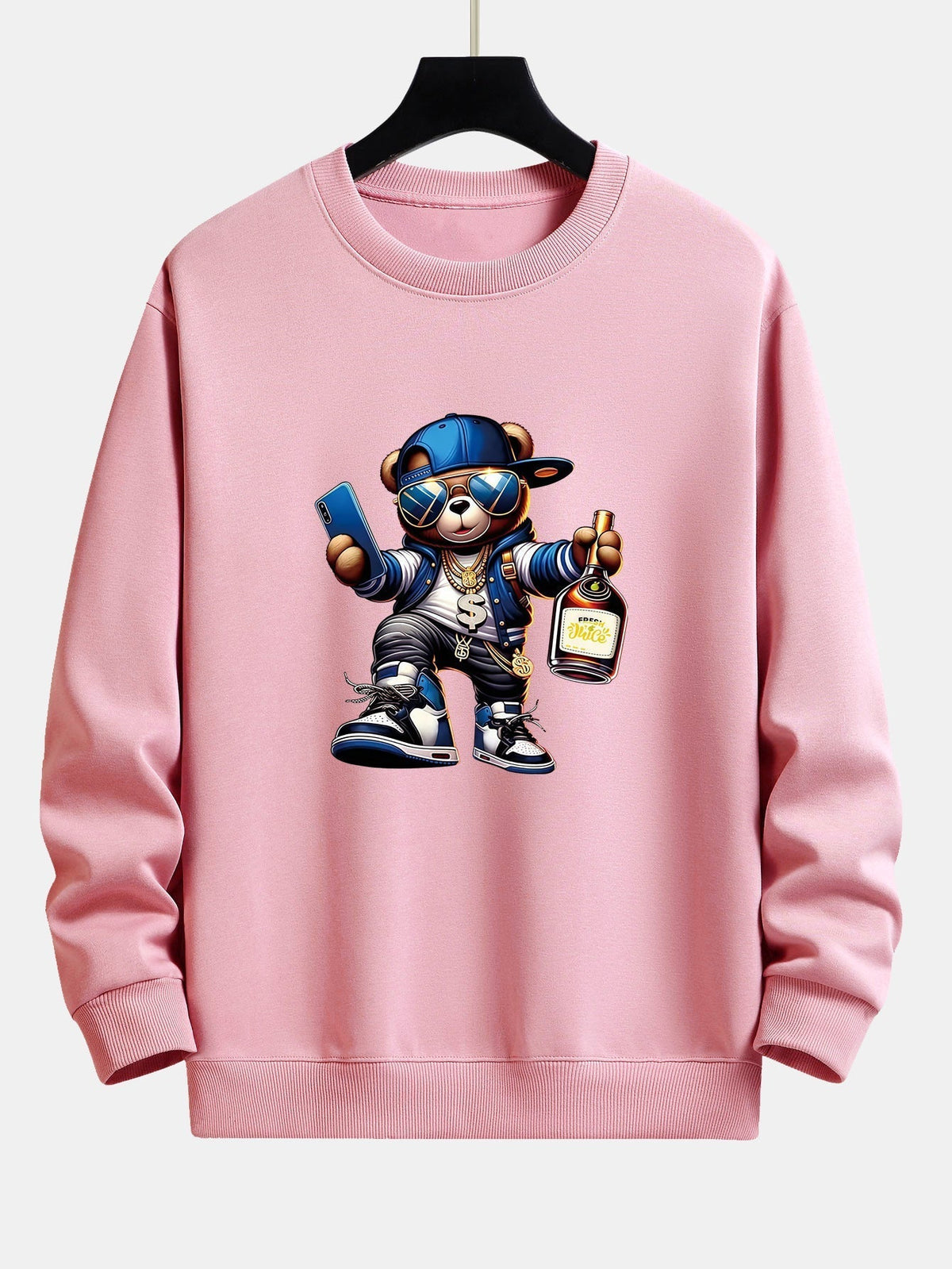 Herren Hip-Hop Teddy Grafik Sweatshirt – Relaxed Fit Streetwear - Hellrosa
