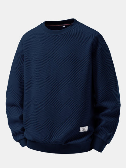 Herren Jacquard Sweatshirt mit Struktur – Entspannte Passform - Marineblau