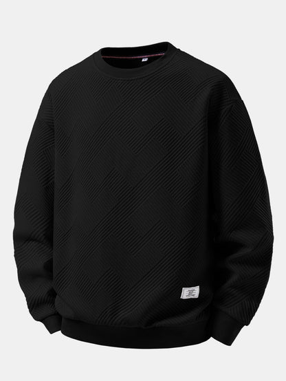 Herren Jacquard Sweatshirt mit Struktur – Entspannte Passform - Schwarz