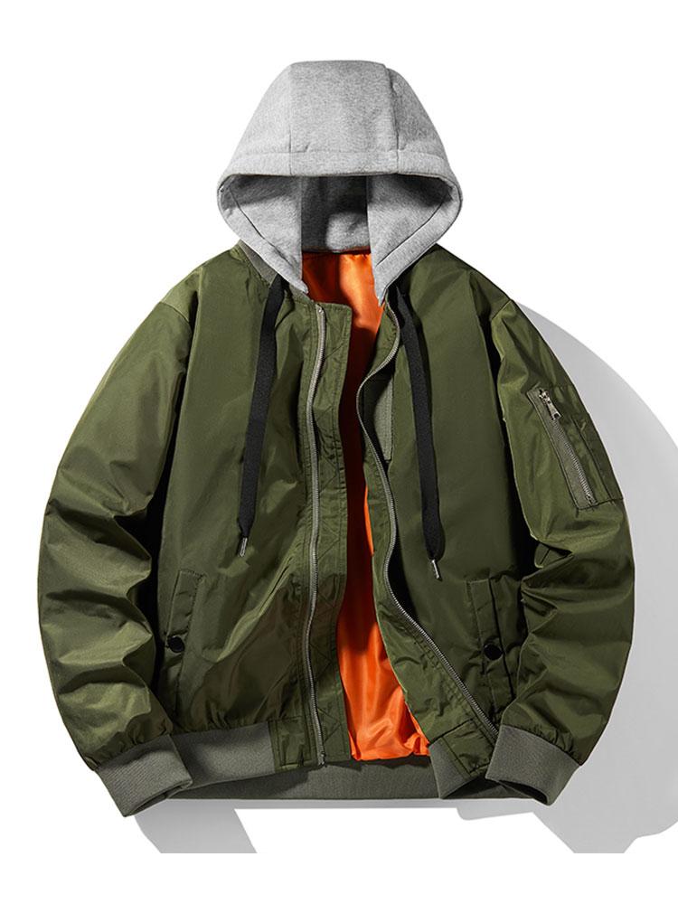 Herren Kapuzen-Bomberjacke mit Kontrastfutter – Regular Fit - Armeegrün