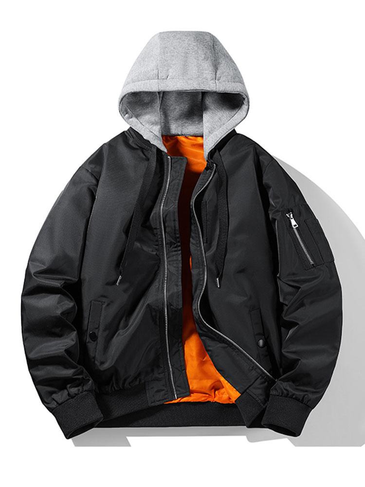 Herren Kapuzen-Bomberjacke mit Kontrastfutter – Regular Fit - Schwarz