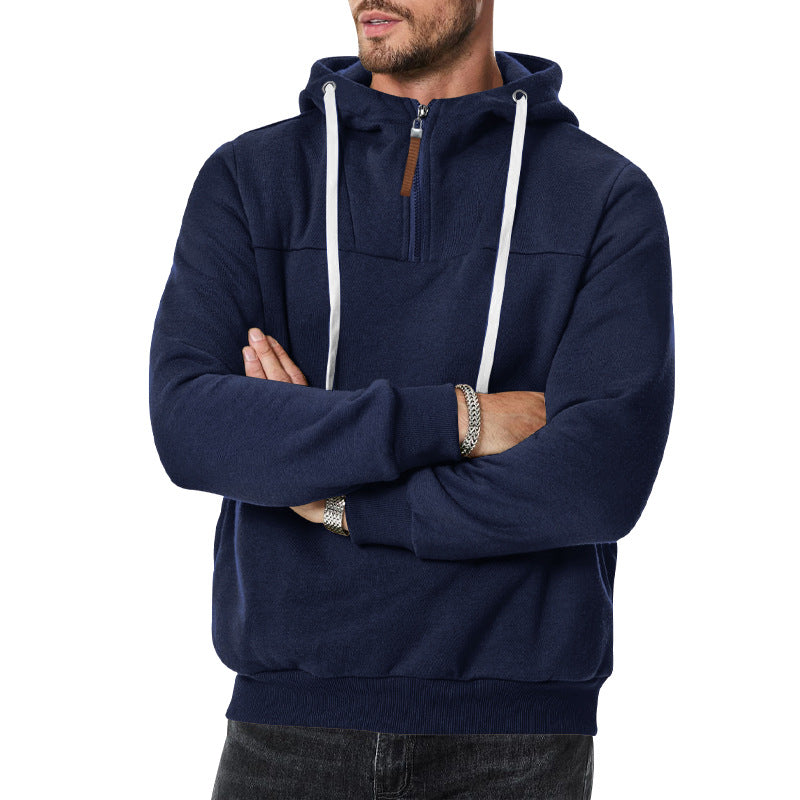 Herren Kapuzen-Pullover mit Halbreißverschluss in mitternachtsblau, Entspannte Passform