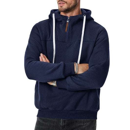 Herren Kapuzen-Pullover mit Halbreißverschluss in mitternachtsblau, Entspannte Passform