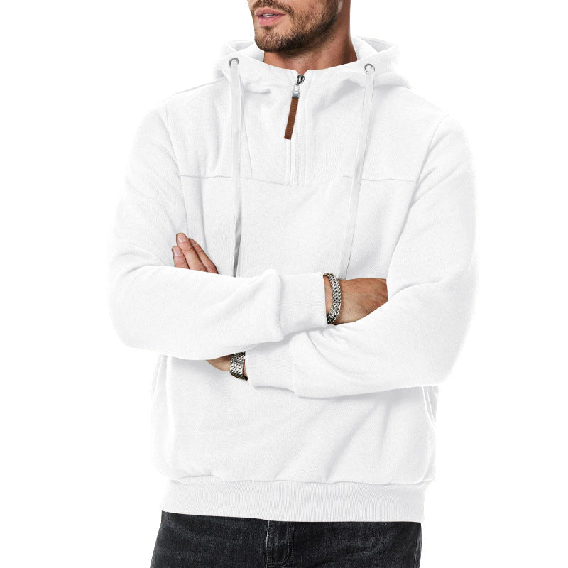 Herren Kapuzen-Pullover mit Halbreißverschluss in weiß, Entspannte Passform