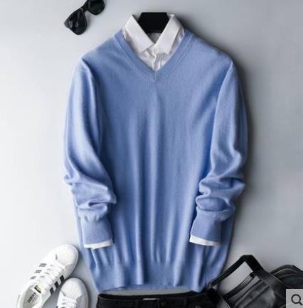 Herren Kaschmir Pullover - Zeitlose Eleganz - Hellblau - V-Ausschnitt