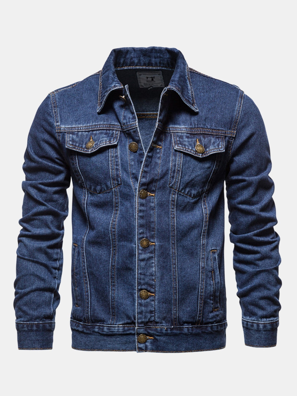 Herren Klassische Washed Denim Trucker Jacke – Regular Fit Baumwolle - Dunkelblau