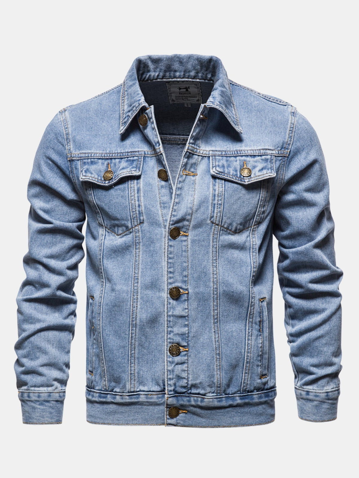 Herren Klassische Washed Denim Trucker Jacke – Regular Fit Baumwolle - Hellblau