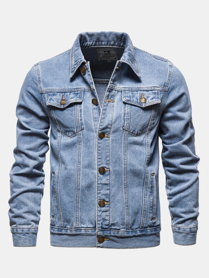 Herren Klassische Washed Denim Trucker Jacke – Regular Fit Baumwolle - Hellblau