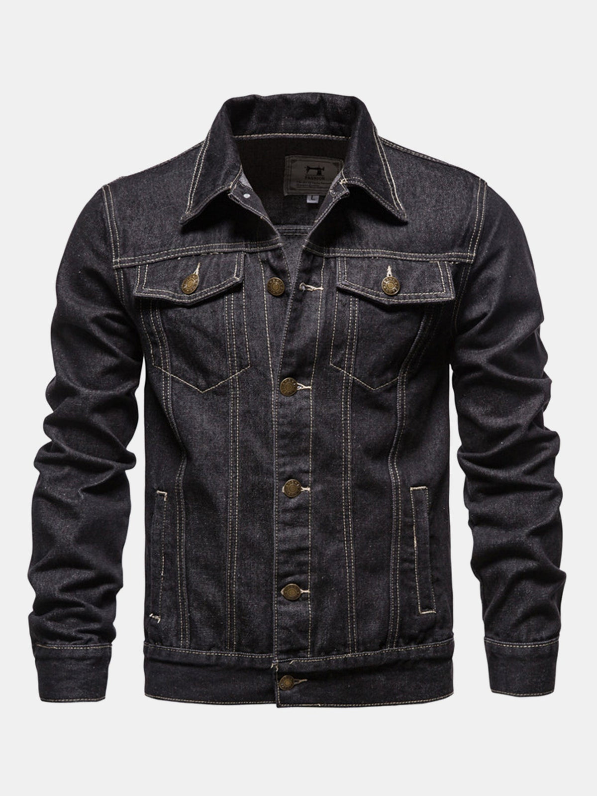 Herren Klassische Washed Denim Trucker Jacke – Regular Fit Baumwolle - Schwarz