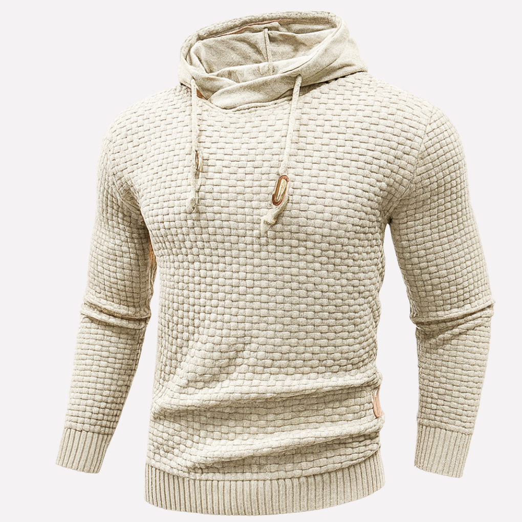 Herren Korb-Struktur Kapuzenpullover in beige, Klassischer Schnitt