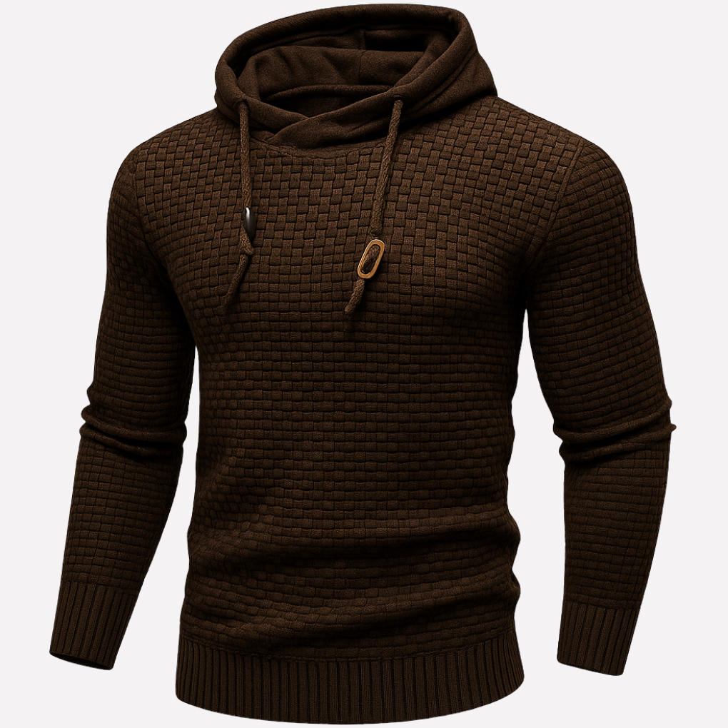 Herren Korb-Struktur Kapuzenpullover in braun, Klassischer Schnitt