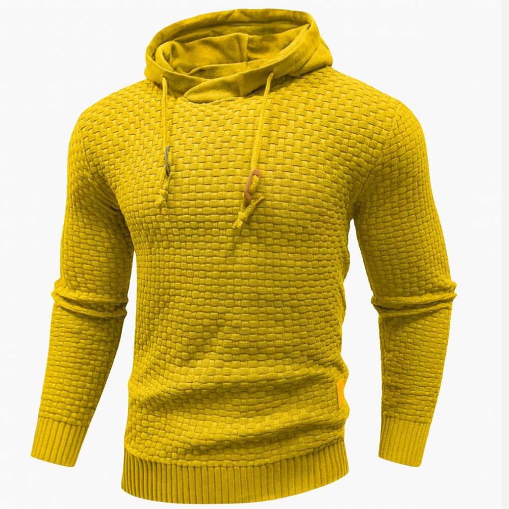 Herren Korb-Struktur Kapuzenpullover in gelb, Klassischer Schnitt