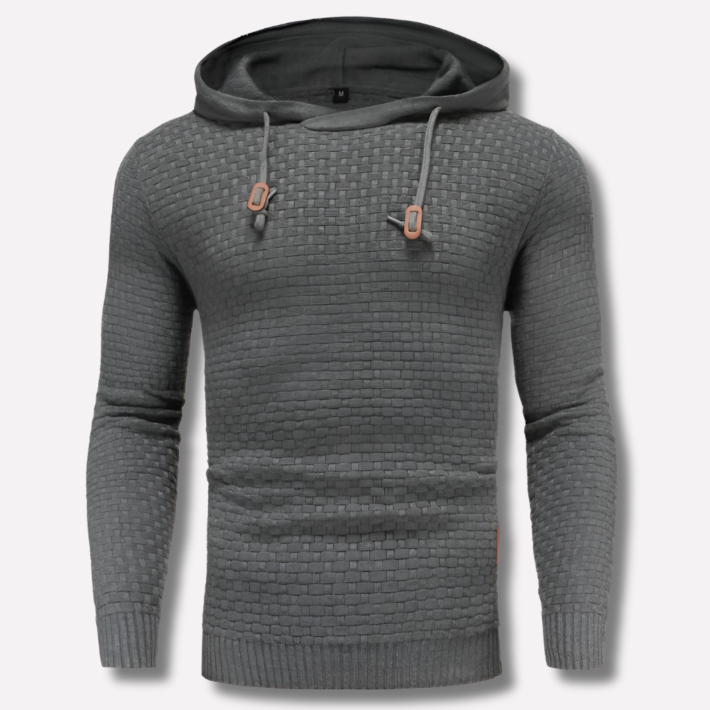 Herren Korb-Struktur Kapuzenpullover in grau, Klassischer Schnitt