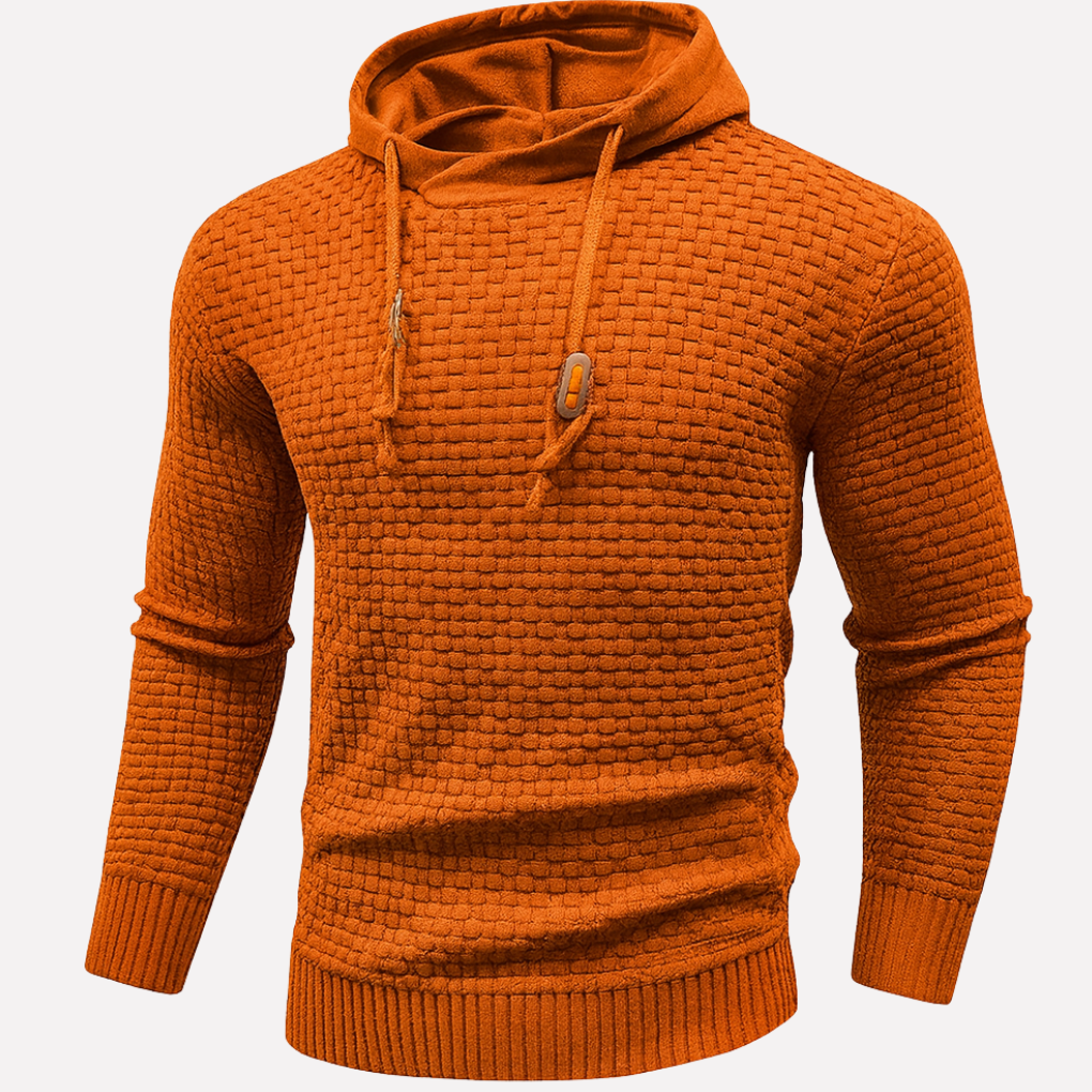 Herren Korb-Struktur Kapuzenpullover in orange, Klassischer Schnitt