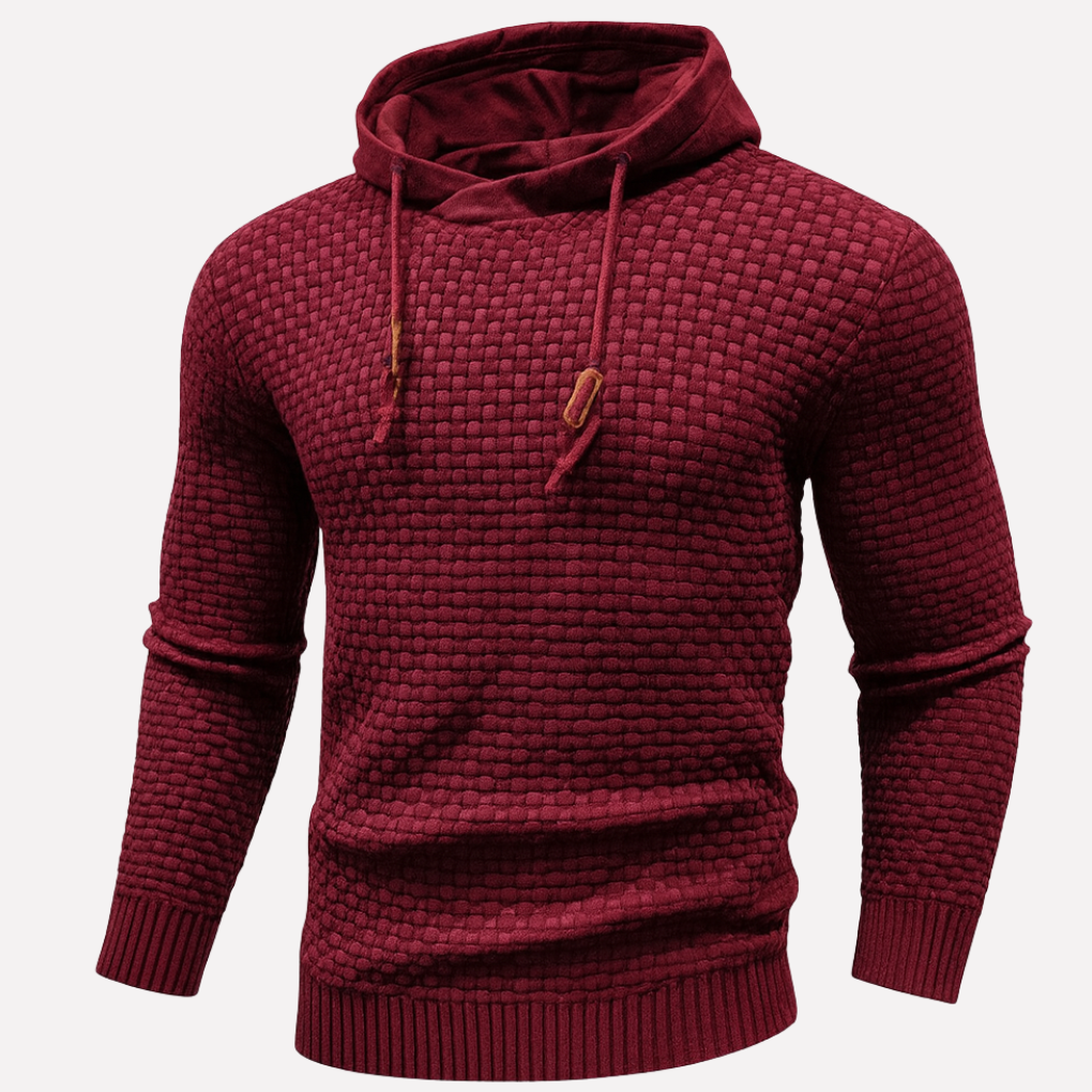 Herren Korb-Struktur Kapuzenpullover in rot, Klassischer Schnitt