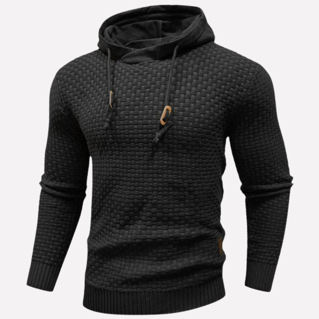 Herren Korb-Struktur Kapuzenpullover in schwarz, Klassischer Schnitt