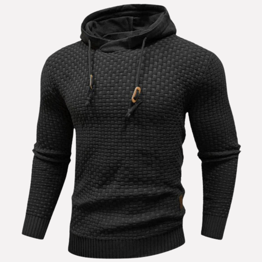 Herren Korb-Struktur Kapuzenpullover in schwarz, Klassischer Schnitt