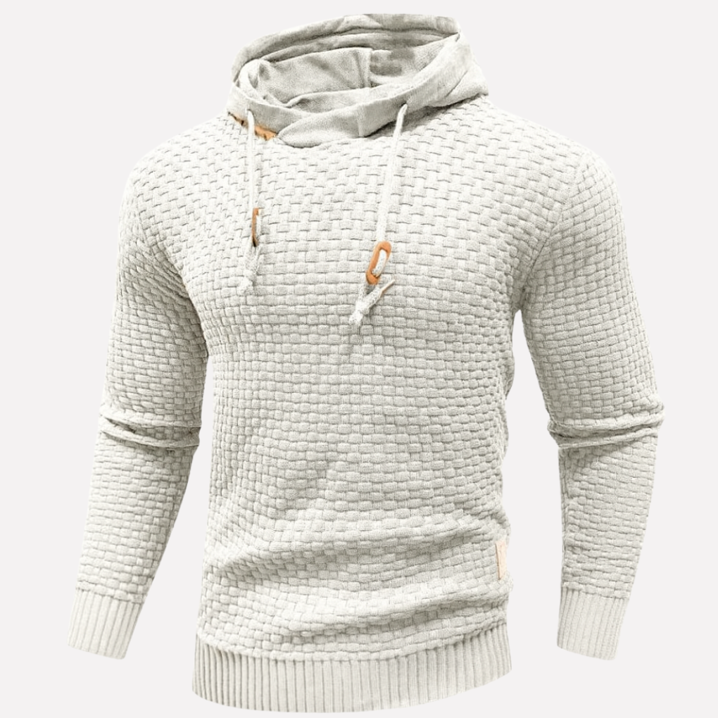 Herren Korb-Struktur Kapuzenpullover in weiß, Klassischer Schnitt